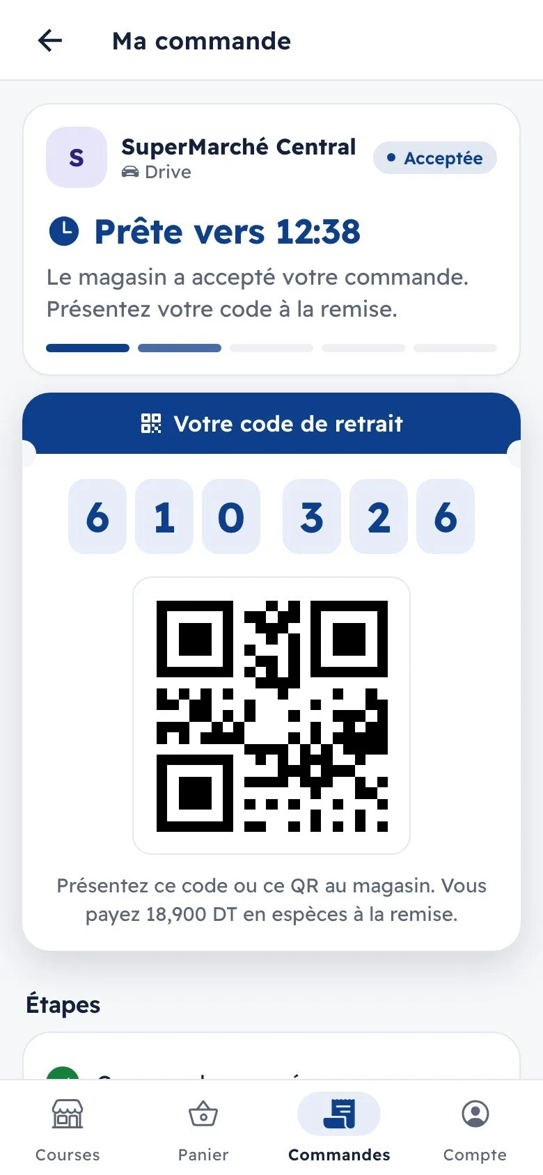 OpiBag sur téléphone : le code de retrait du client