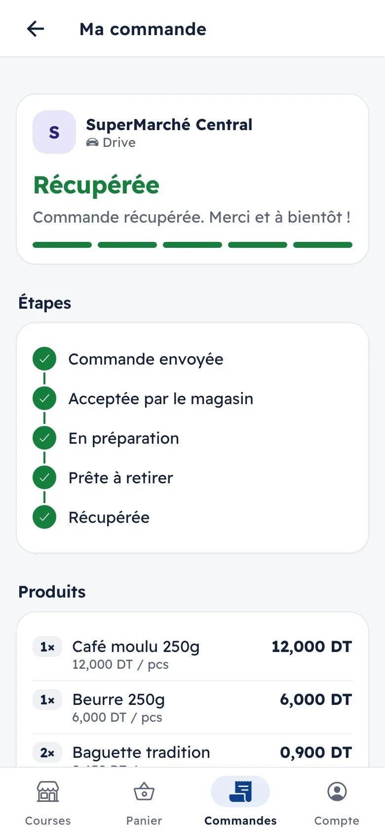 OpiBag : la commande récupérée, toutes les étapes validées